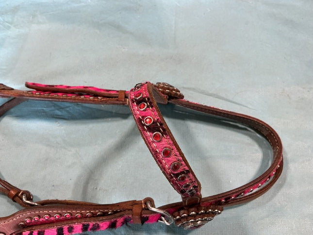 Breast Collar/Headstall Set. Pink Zebra 