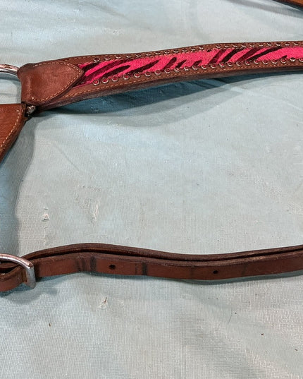 Breast Collar/Headstall Set. Pink Zebra 