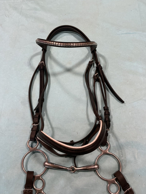 English Bridle with 5.75" Elevator Bit & Reins – Black Leather | Used