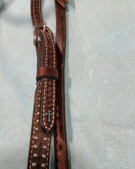 Headstall Western Brown Leather Decorative Beads