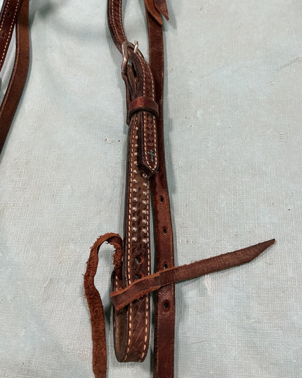 Headstall Western Brown Leather Decorative Beads