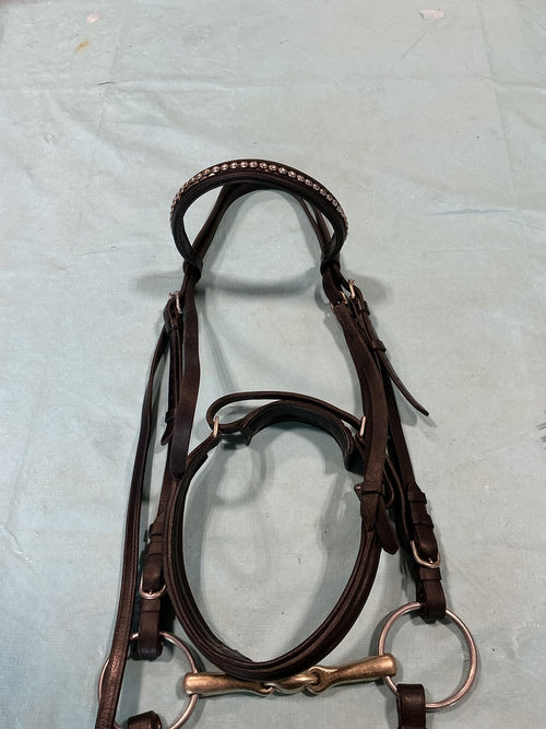 English Bridle with 6" Dog Bone Bit & Reins – Black, Large Horse | Used, Good