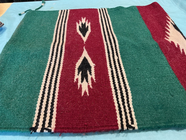 Saddle Blanket Red/Green/Tan. 32 x 31