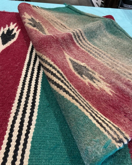 Saddle Blanket Red/Green/Tan. 32 x 31