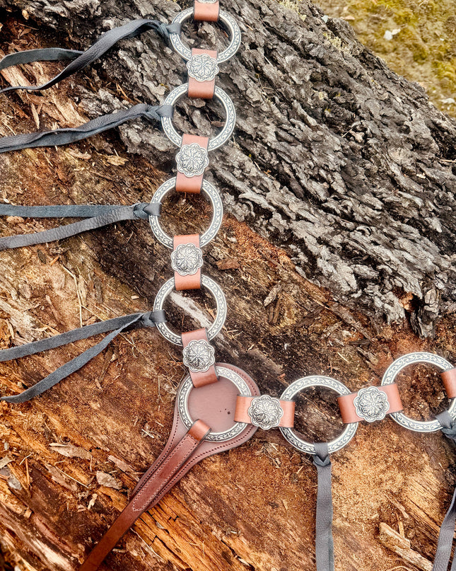 Breast Collar Ring- Silver with Black Ties