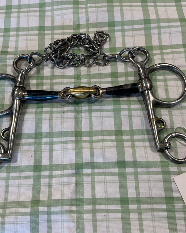 BLUE SWEET IRON PELHAM WITH BRASS LOZENGE