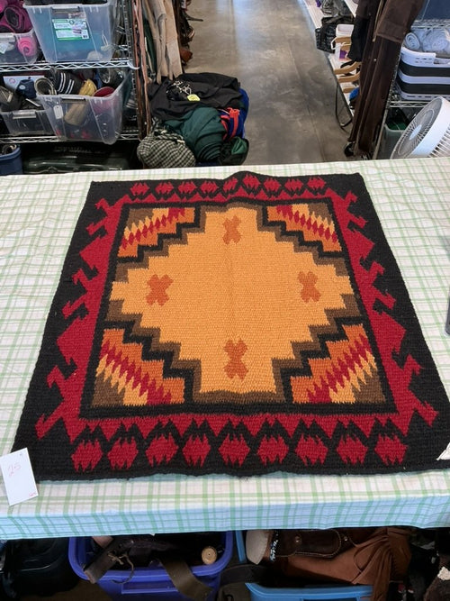 Western Saddle Blanket – Brown, Black & Dark Red, 33.5" x 38" | Used, Good