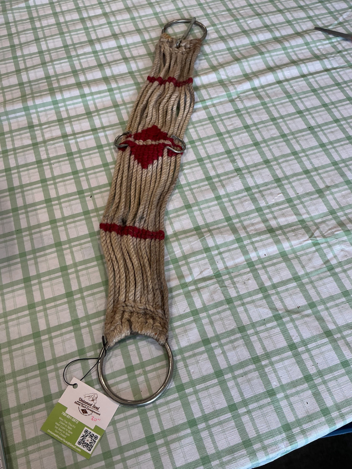 western rope cinch 30" white and red 