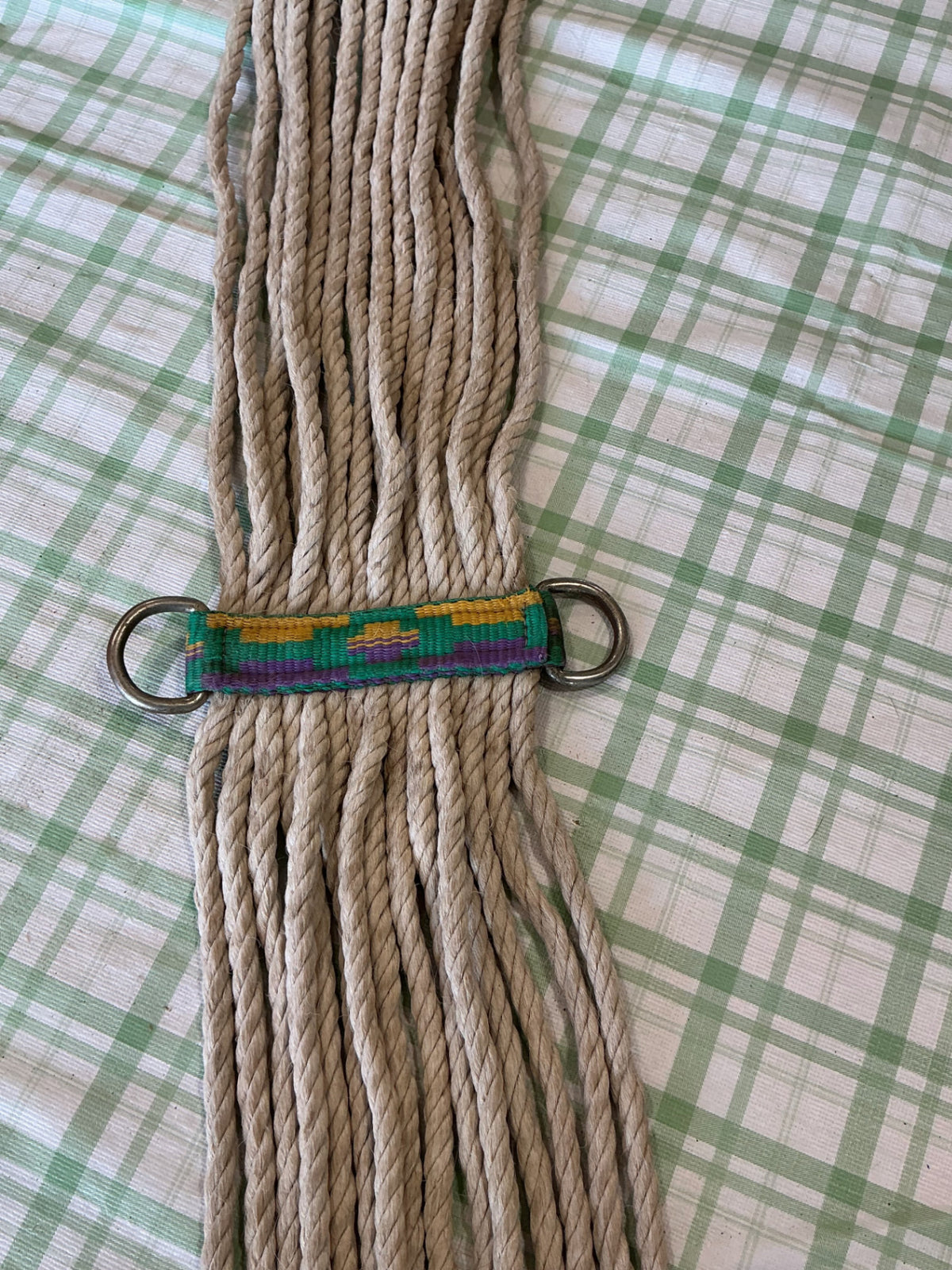 western rope cinch 34"purple green middle white cotton