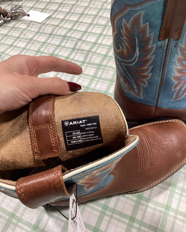 cowboy boots blue and light brown 