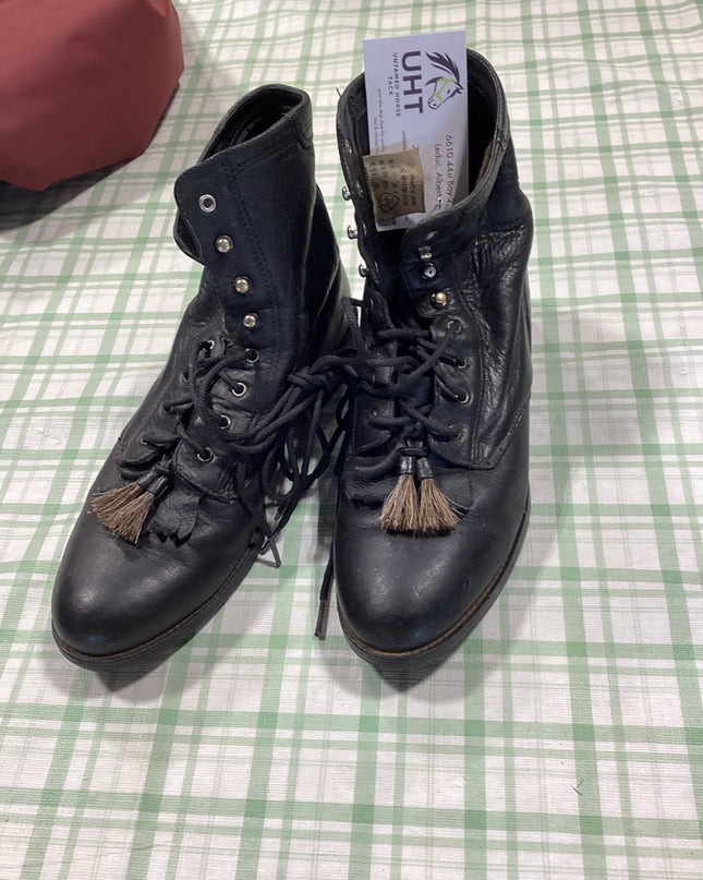 paddock boots black leather button and string up