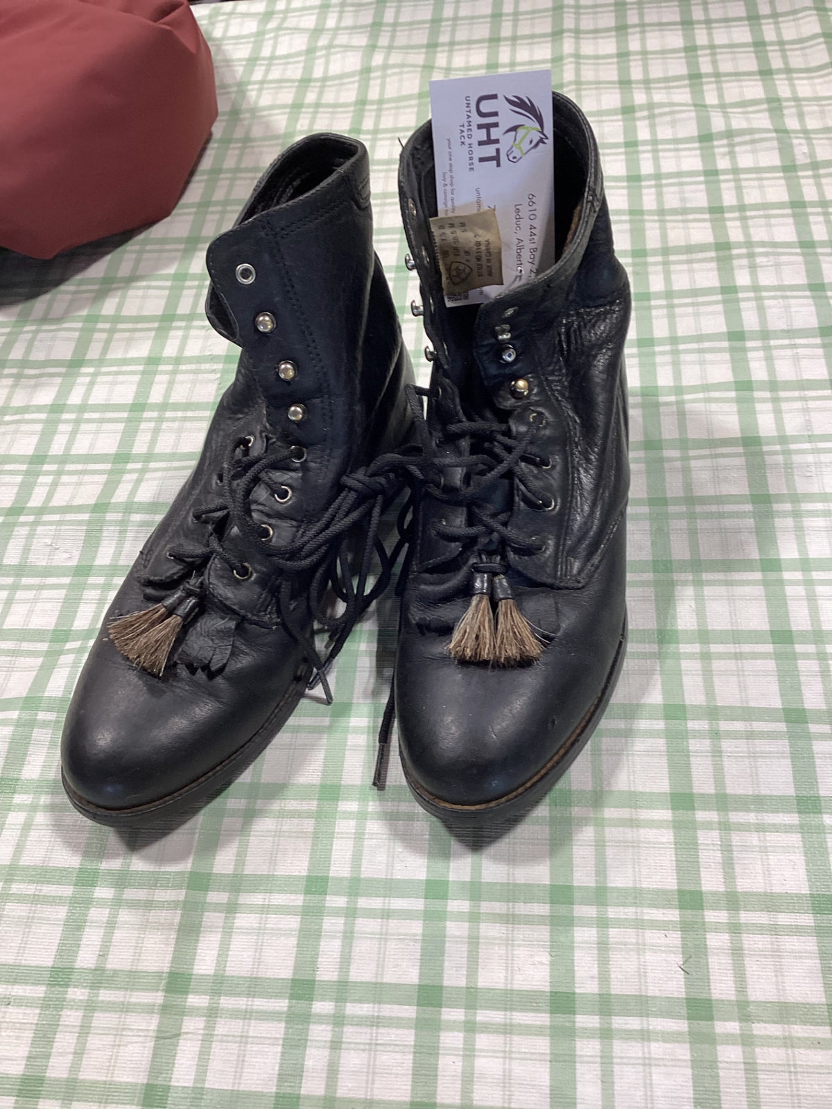 paddock boots black leather button and string up
