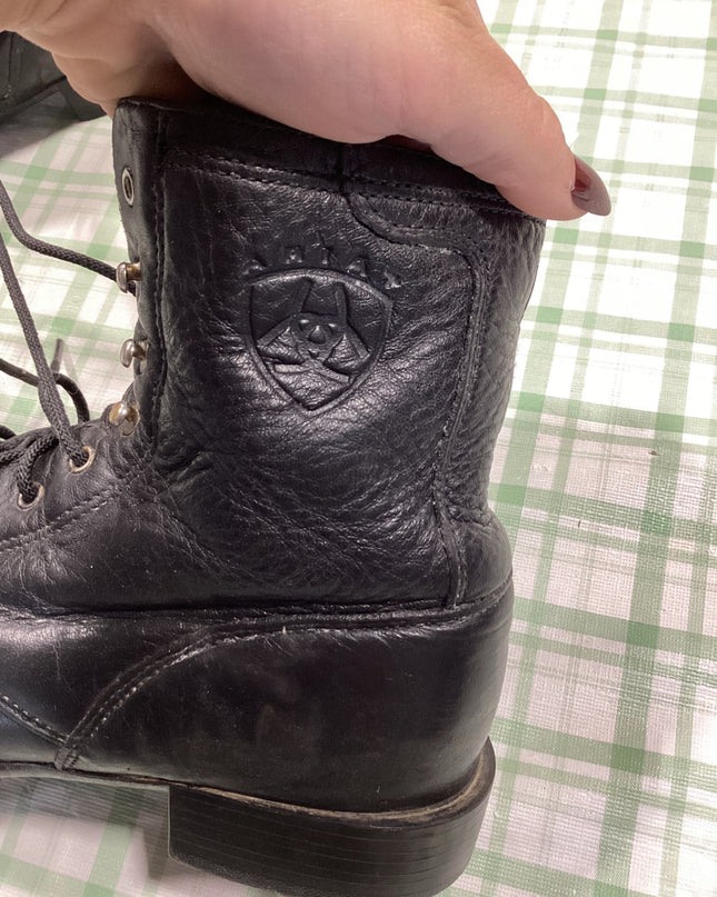 paddock boots black leather button and string up