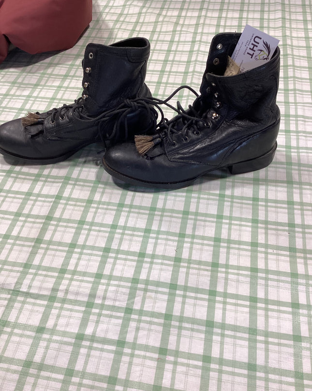 paddock boots black leather button and string up