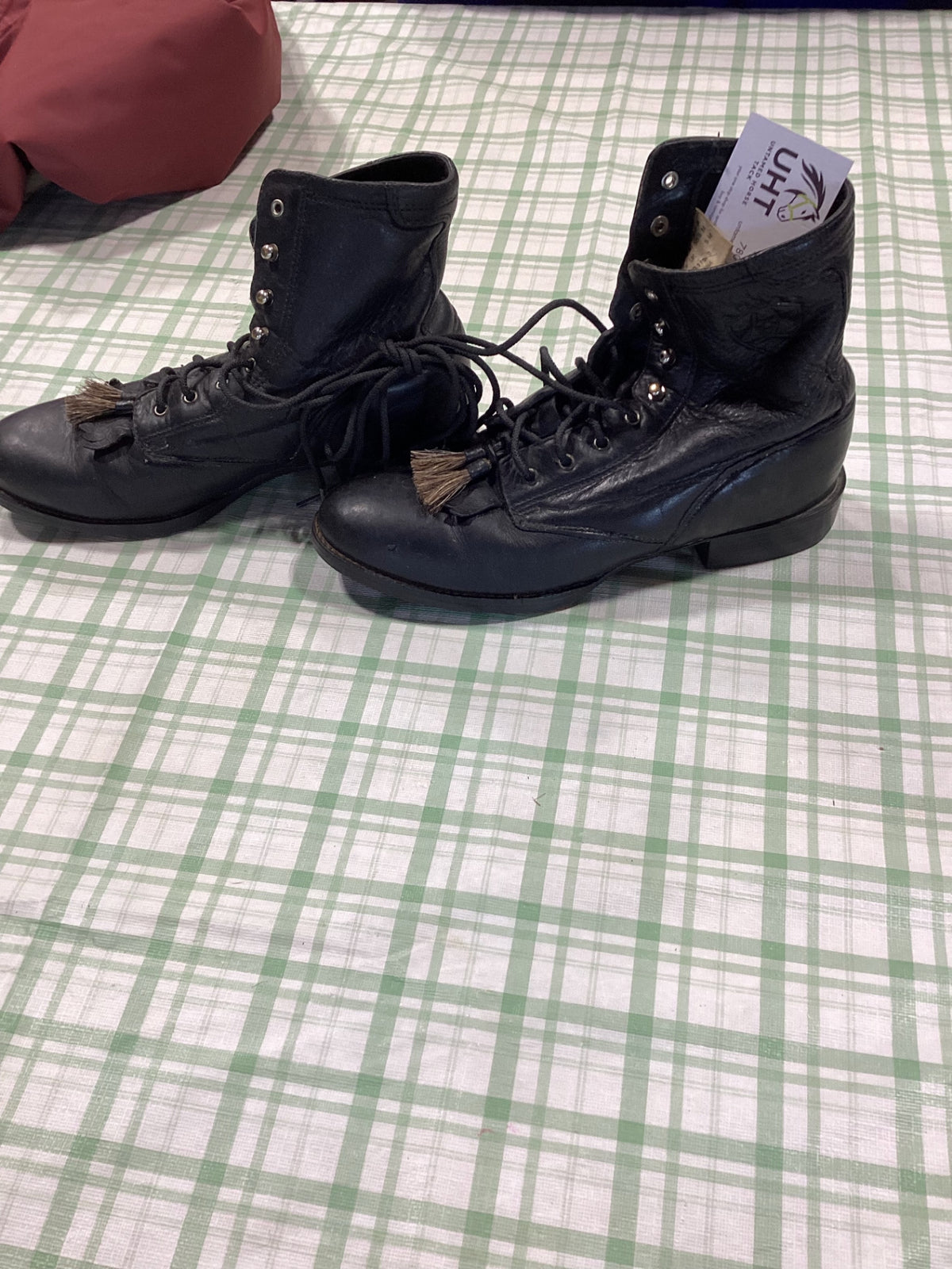 paddock boots black leather button and string up