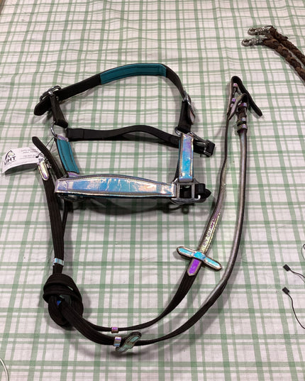 halter black nylon with reins to match 