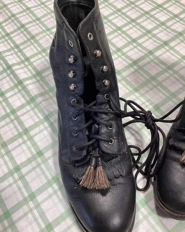 paddock boots black leather button and string up