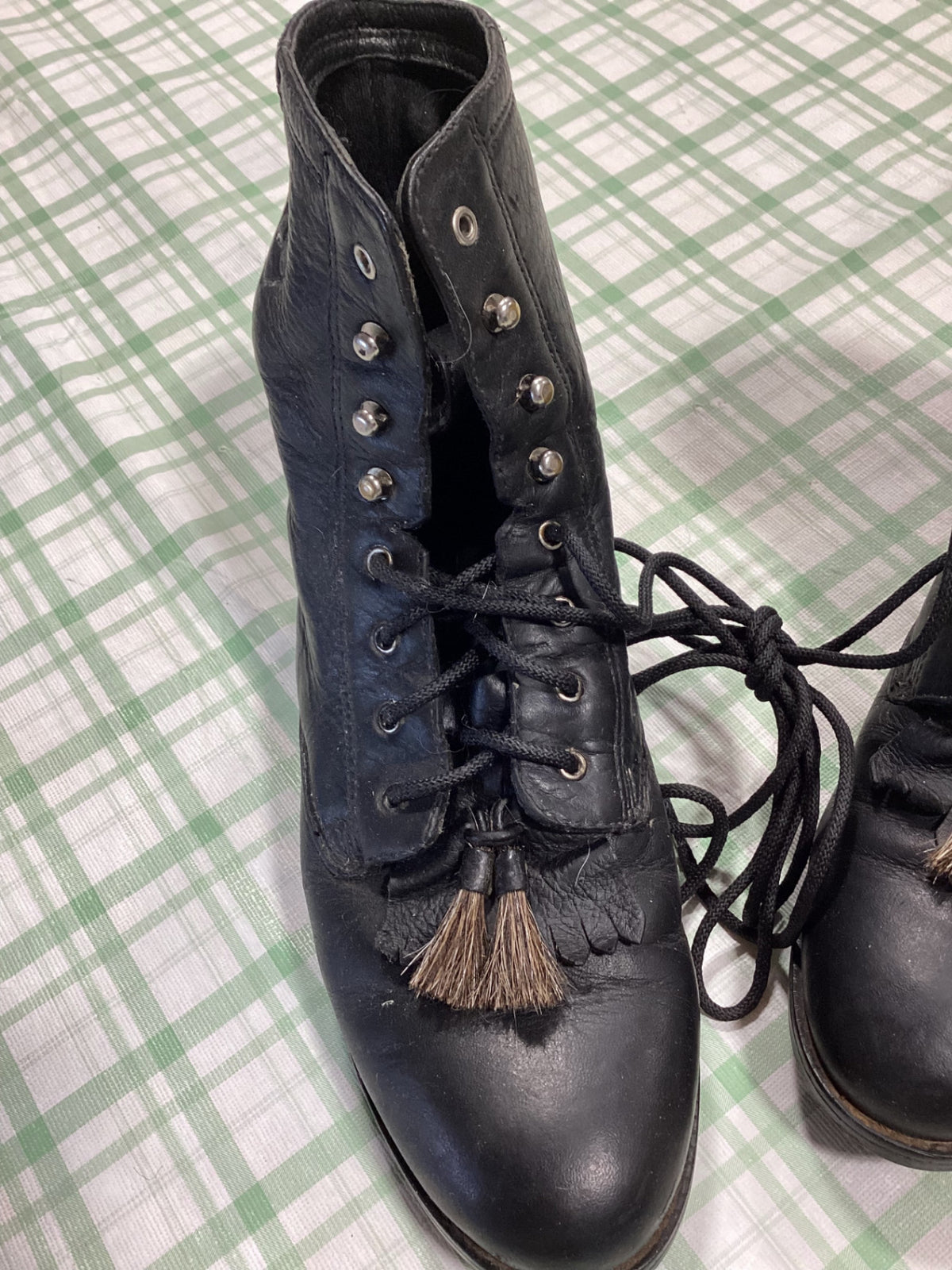 paddock boots black leather button and string up