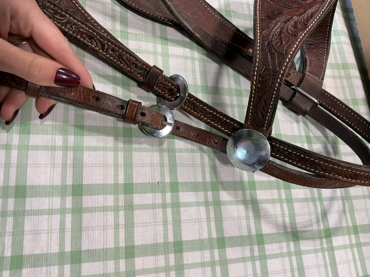 Western Headstall  built in design leather dark