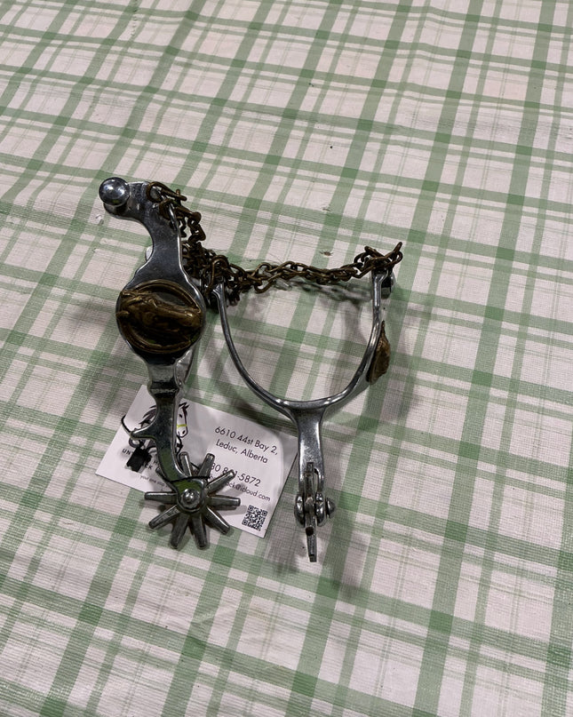 western antique spurs gold horse and chain straps 