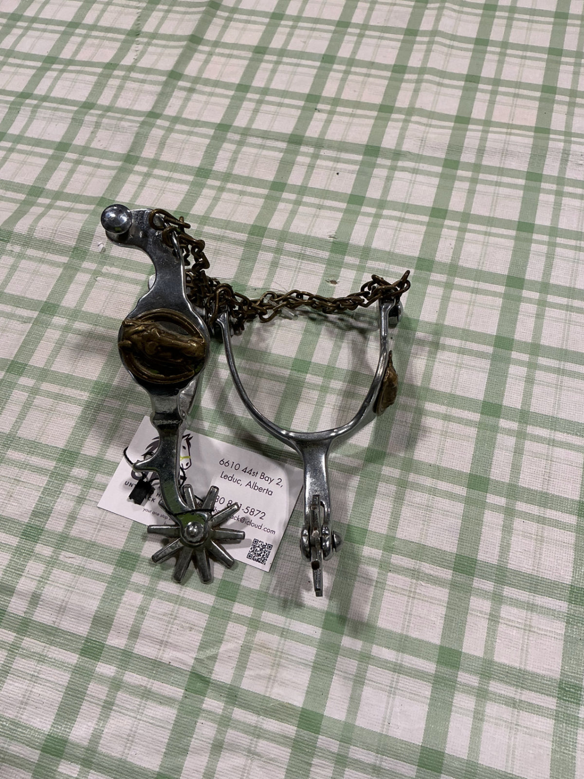 western antique spurs gold horse and chain straps