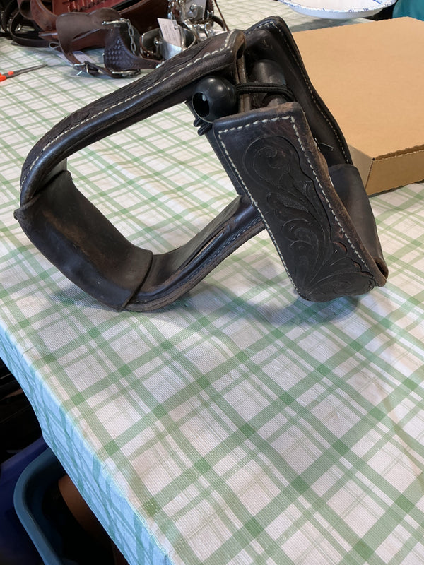 Western Stirrups – Leather, Black Stitching, Large | Used, Very Good