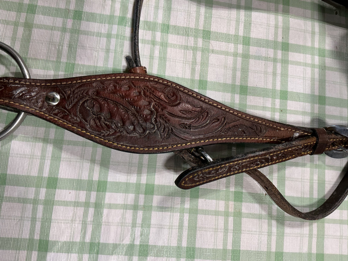 Western Headstall  built in design leather dark