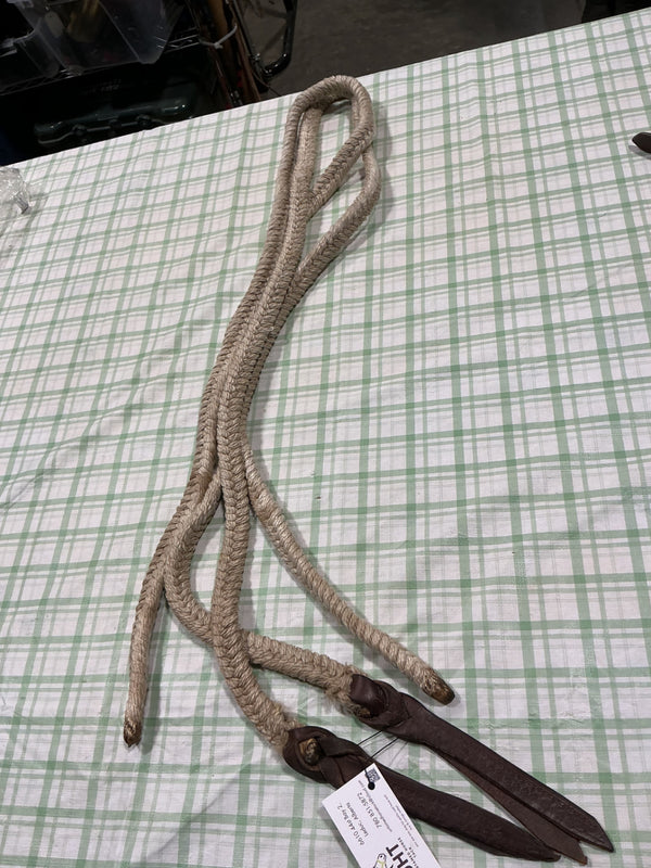 Western Split Reins – White Rope, No Clips | Used, Acceptable