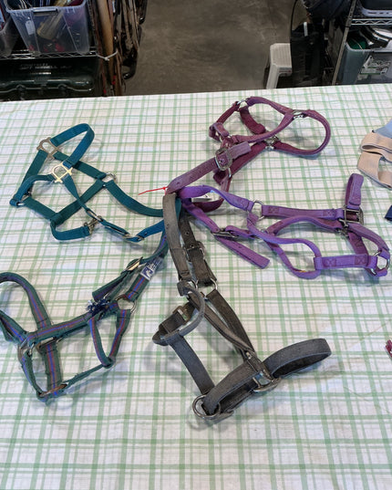 bundle of nylon halters horse size fit 