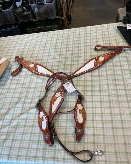 western breast collar with matching bridle one ear fit 
