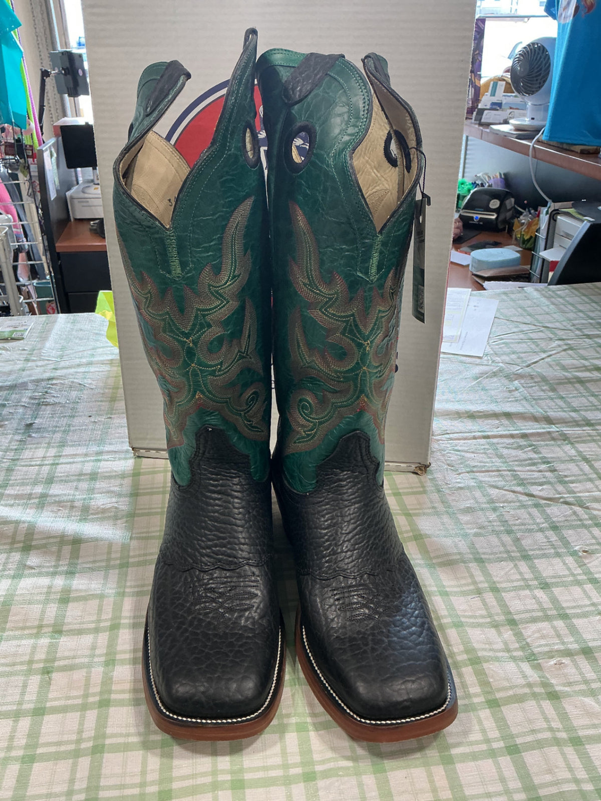 cowboy boots green leather hondo boots