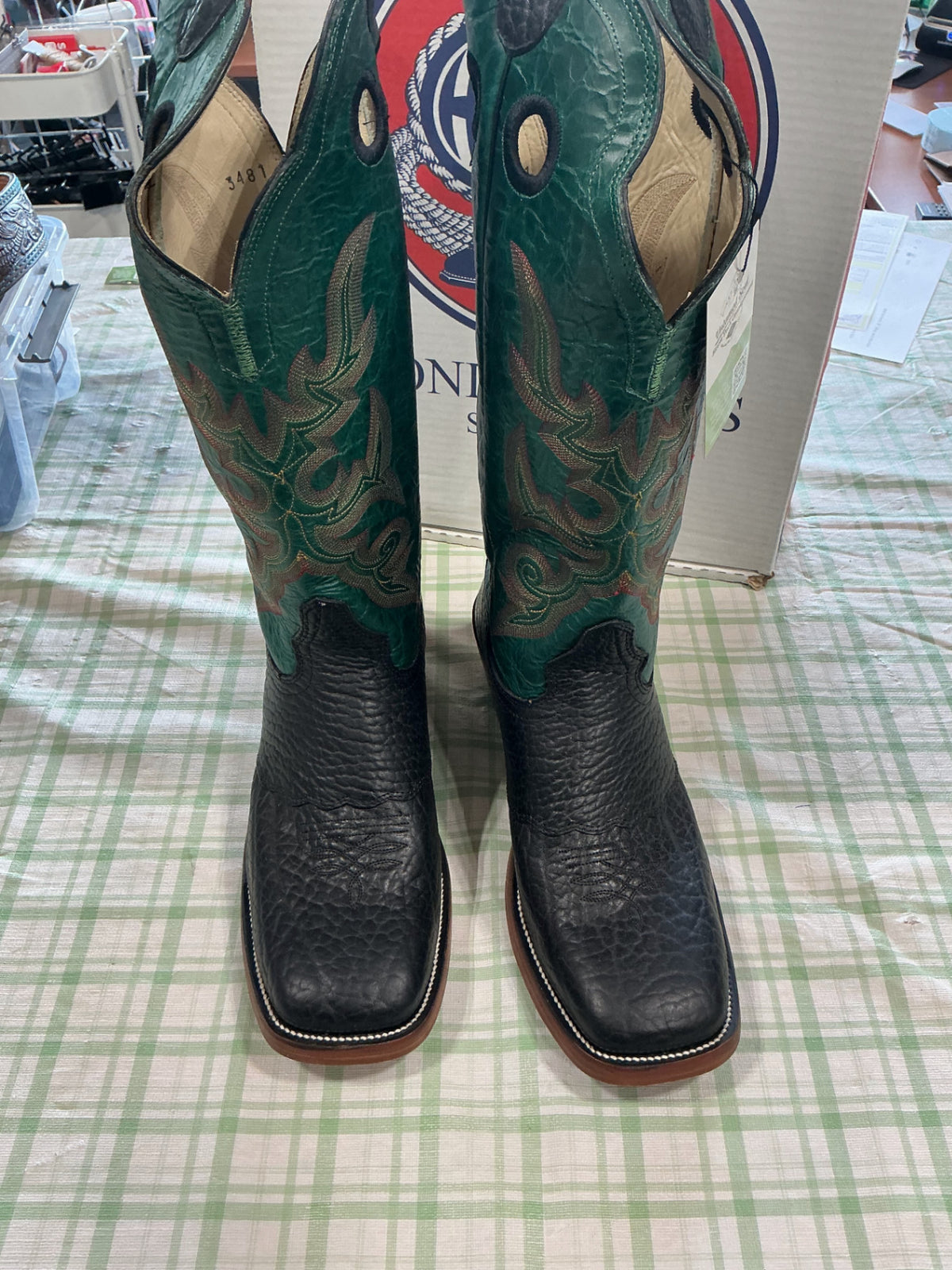 cowboy boots green leather hondo boots