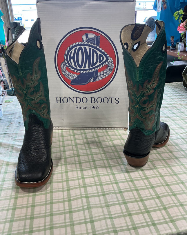 cowboy boots green leather hondo boots