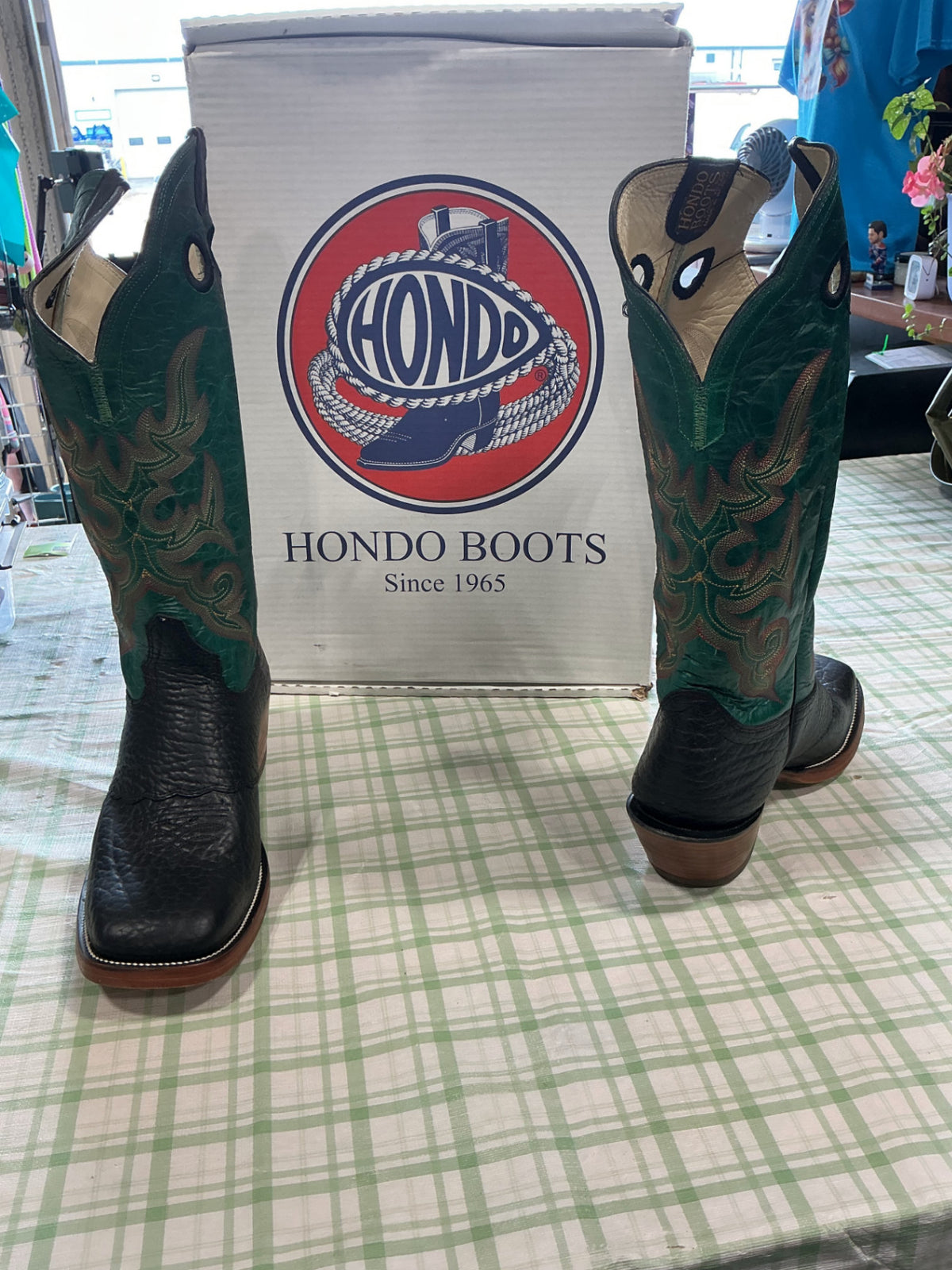 cowboy boots green leather hondo boots