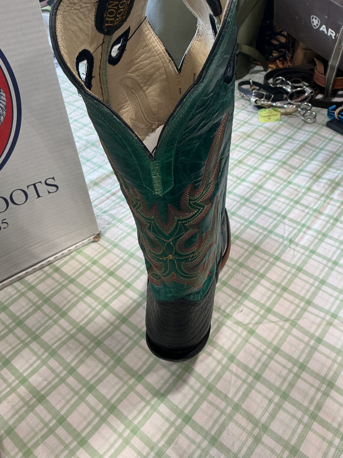 cowboy boots green leather hondo boots
