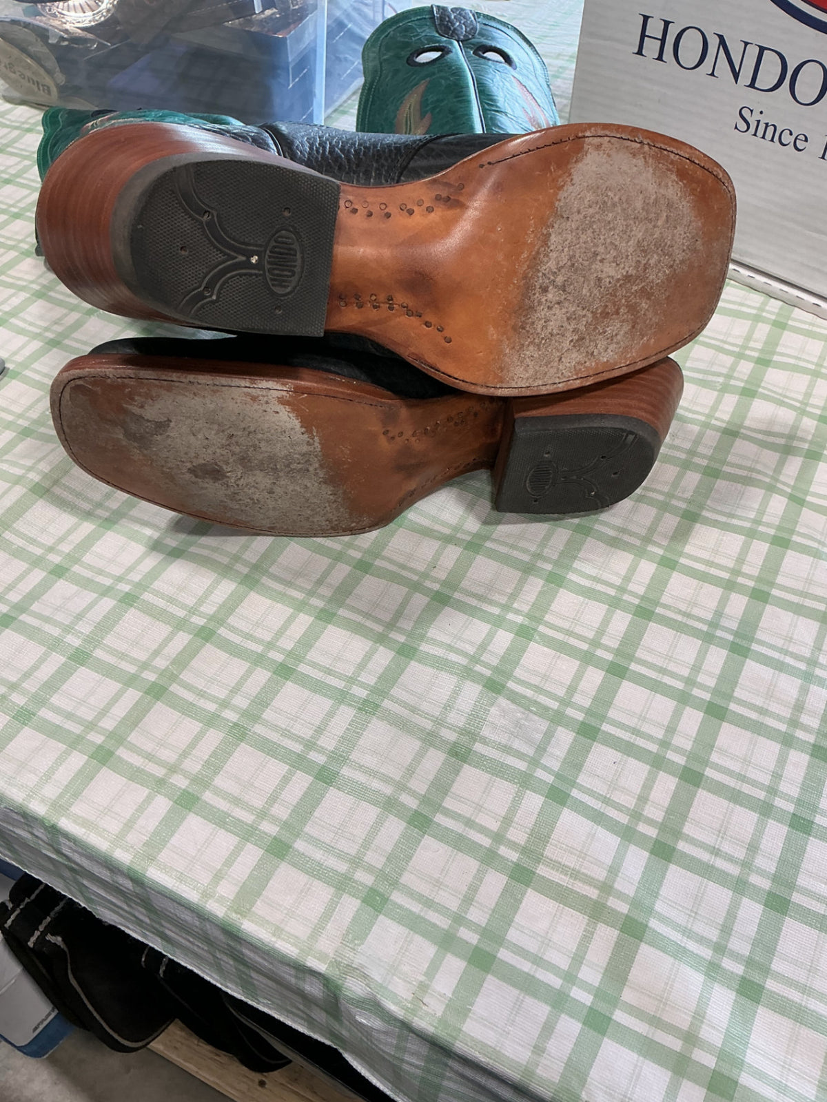 cowboy boots green leather hondo boots