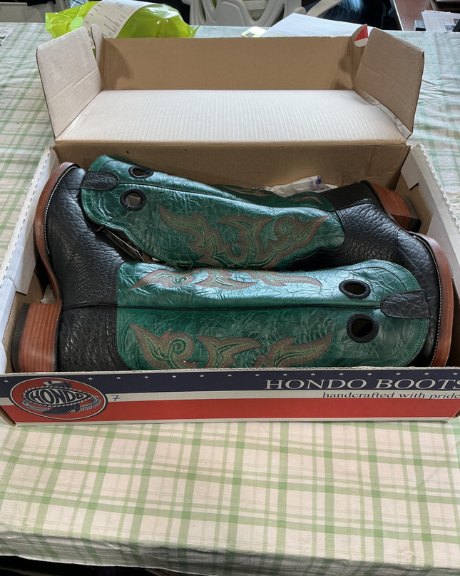 cowboy boots green leather hondo boots