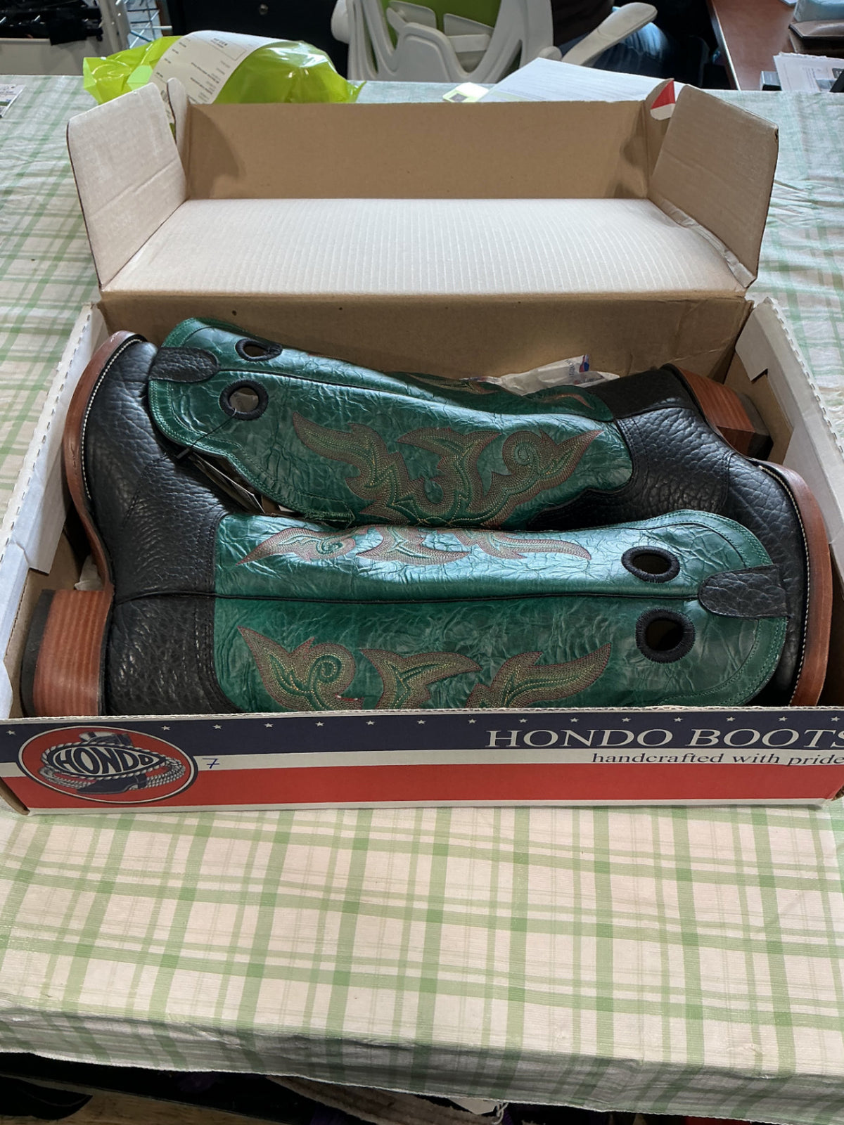cowboy boots green leather hondo boots