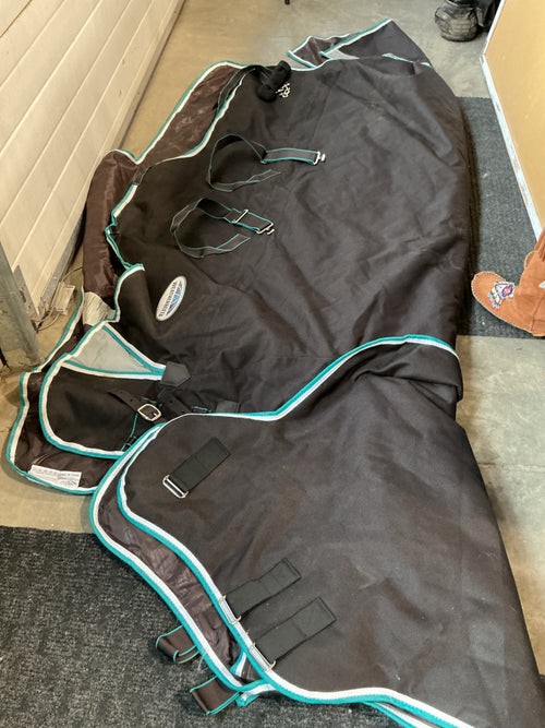 Winter Blanket – WeatherBeeta 75" 360g, Black & Teal, with Neck | Used, Very Good