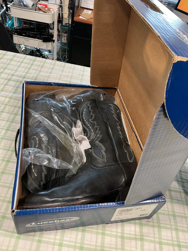 Cowboy Boots – Lucchese 2000, Black Calf & Elk, 13EE | Used, Very Good