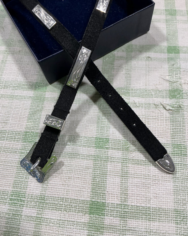cowboy hat band black silver buckle