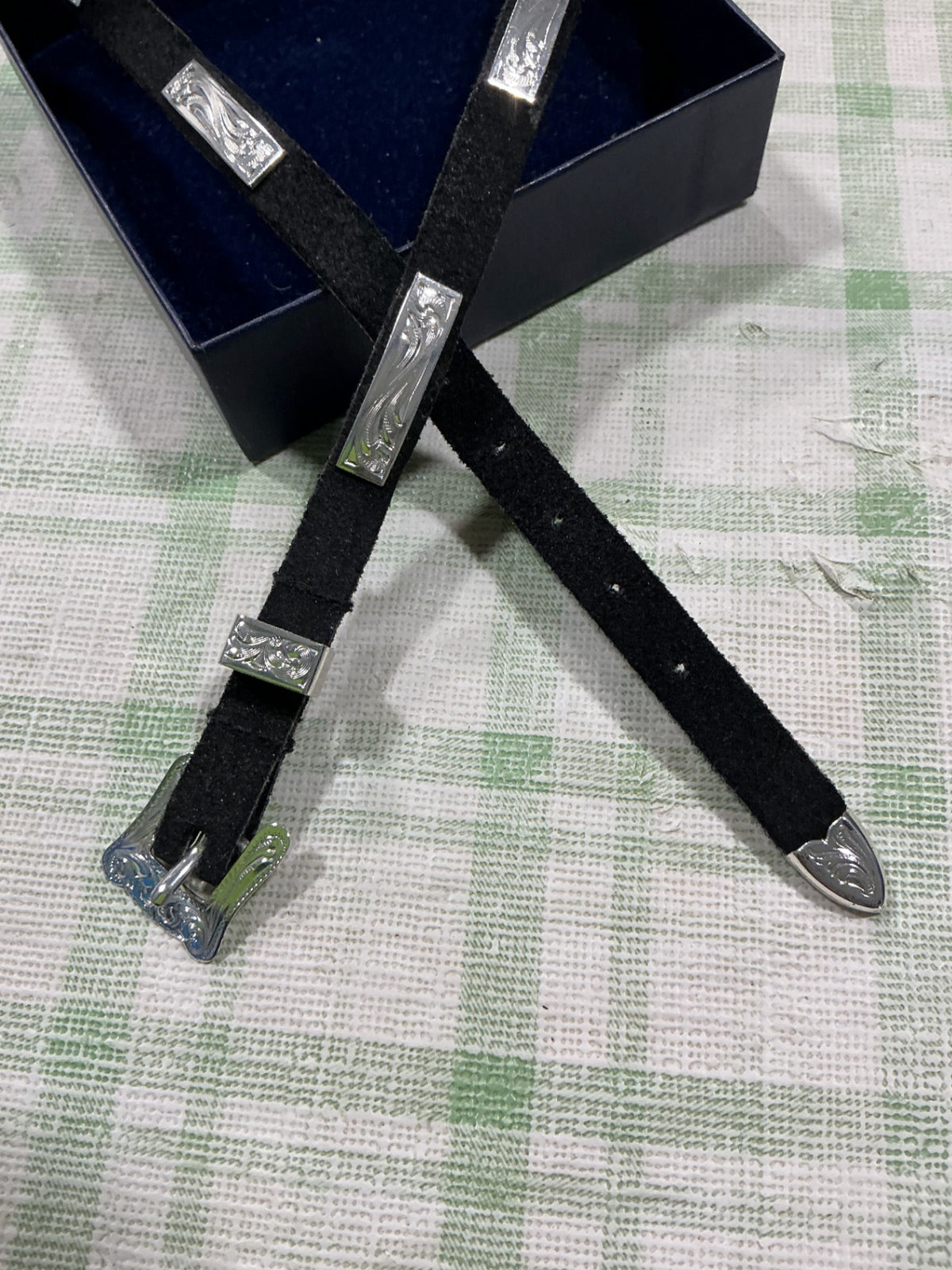 cowboy hat band black silver buckle