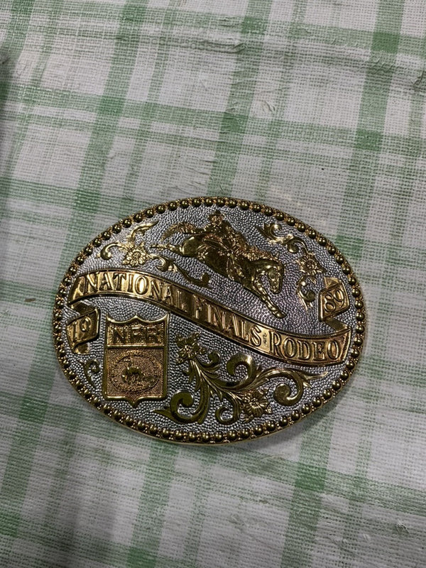 Belt Buckle – 1989 NFR Bronc, Gold | Used, Very Good