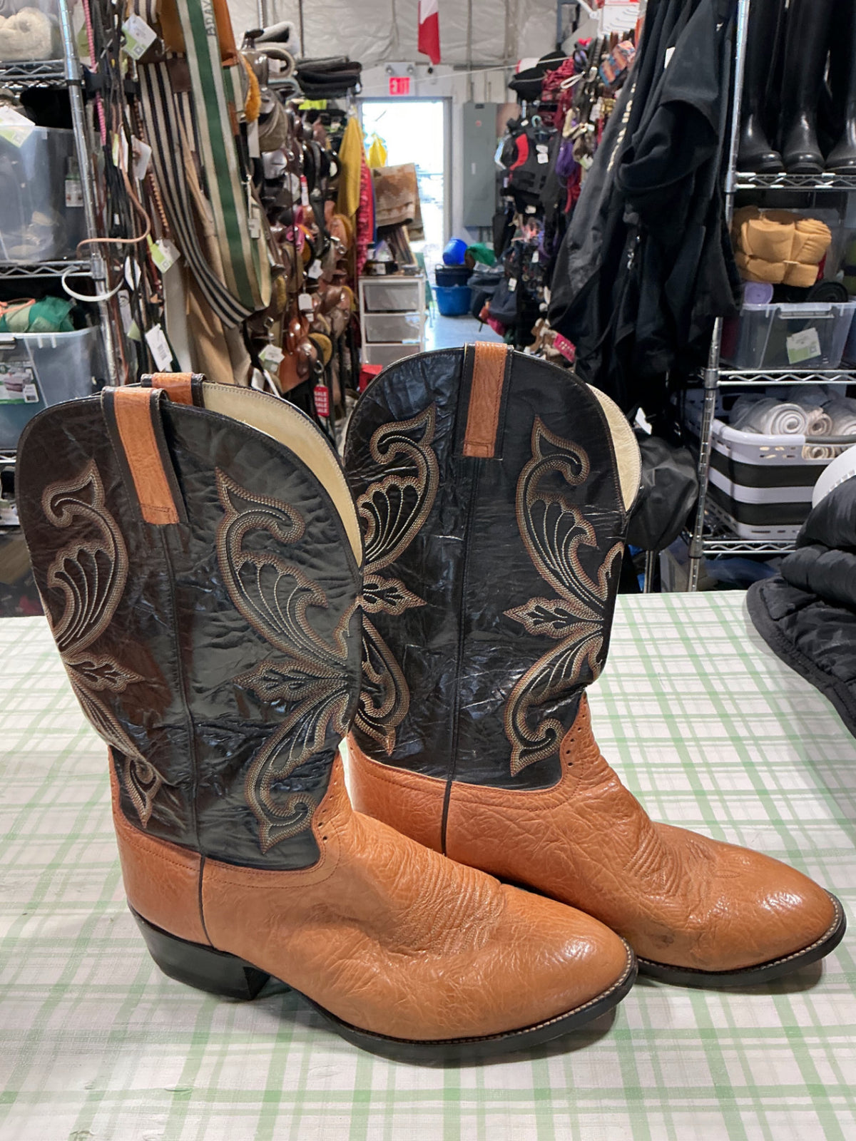 cowboy boots orange and black leather 12EE