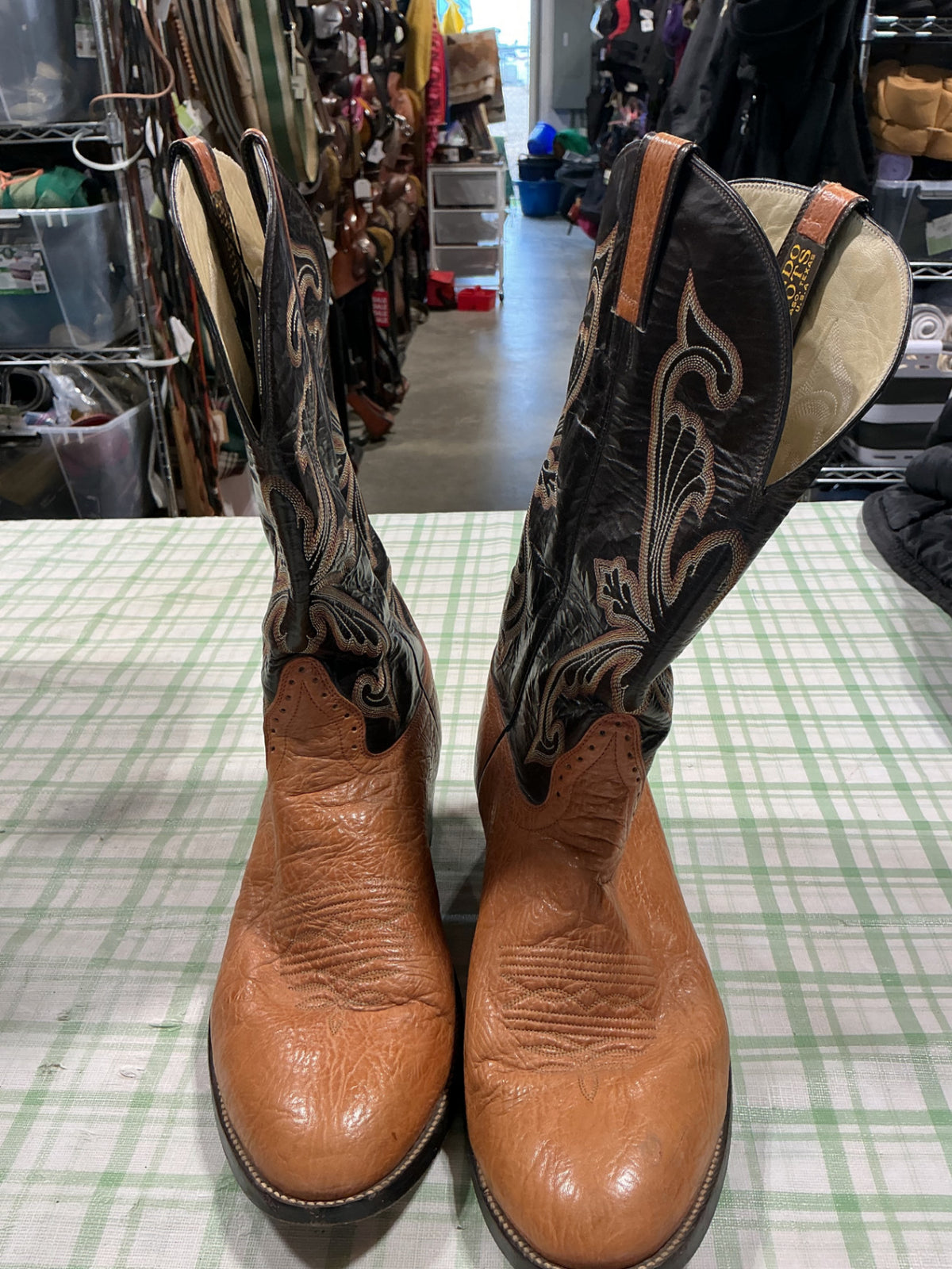 cowboy boots orange and black leather 12EE