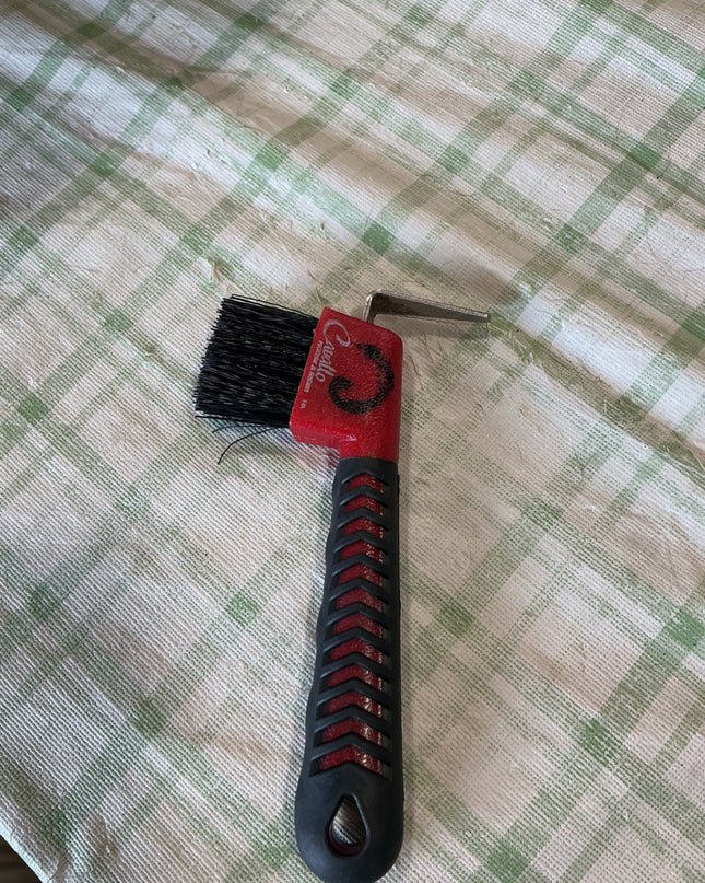 hoof pick with brush on end 