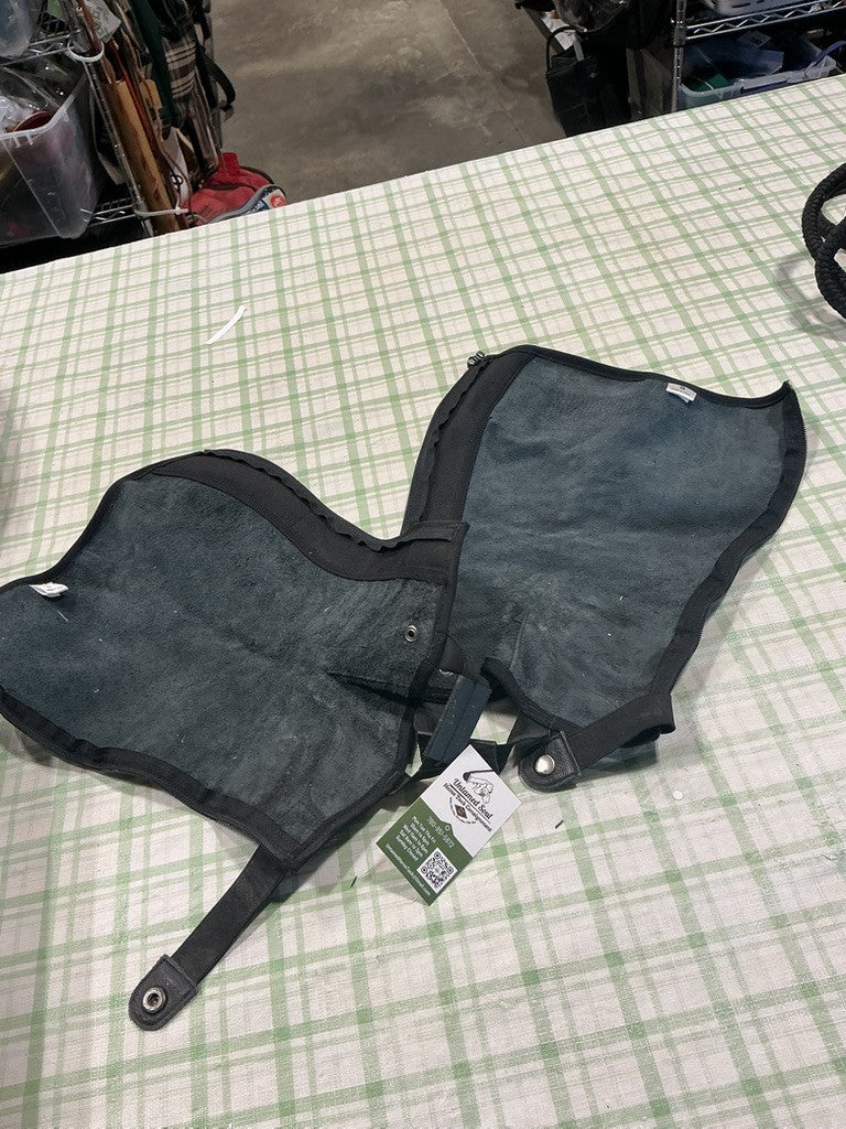 english half chaps black leather zip up