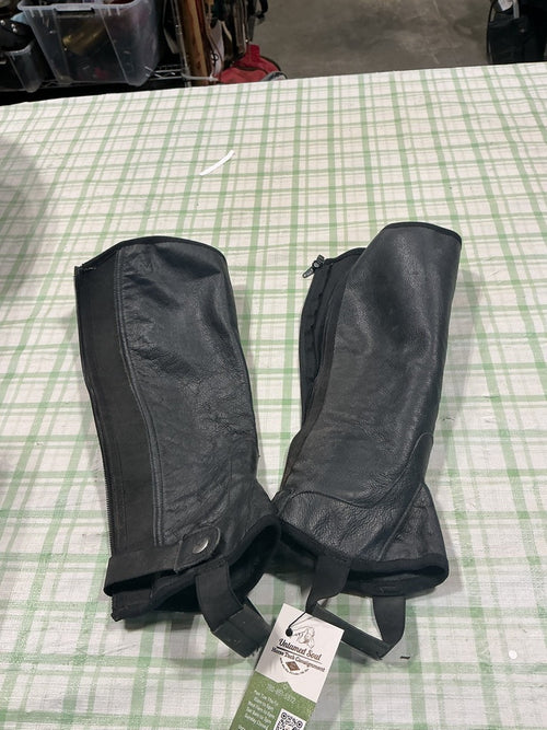 English 1/2 Chaps – Black Leather, Zip Up, Small | Used, Very Good