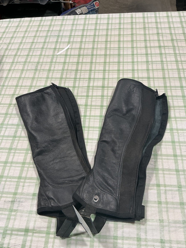 english half chaps black leather zip up