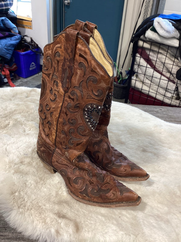 Cowboy Boots – Heart Bling, Size 10 | Used